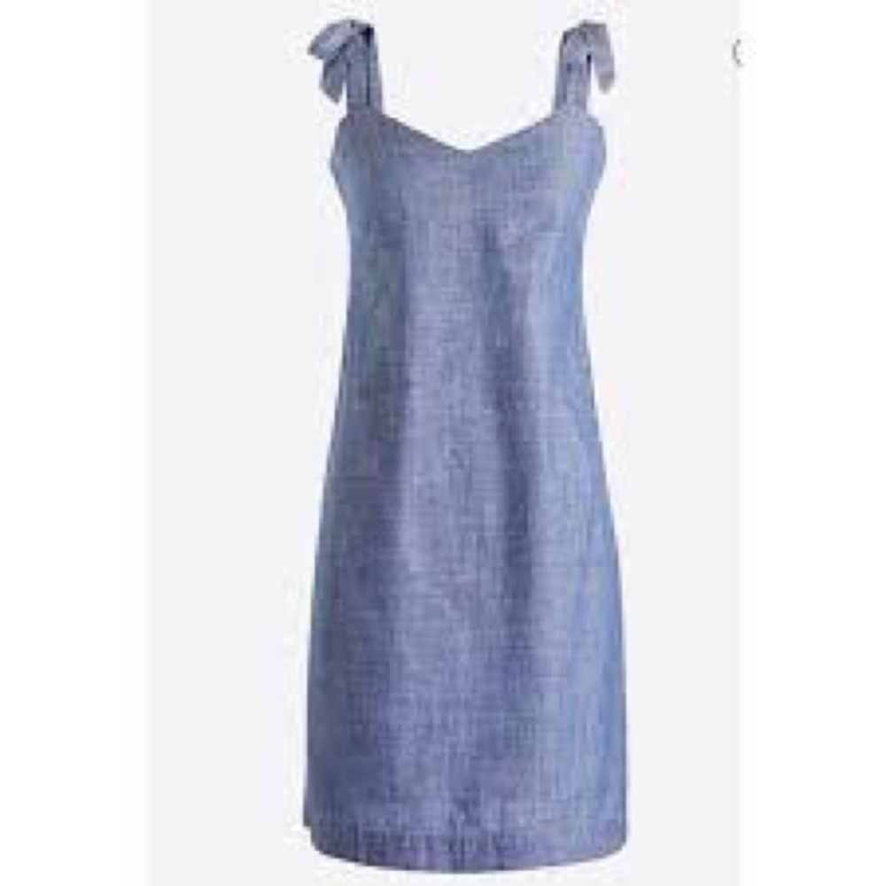 J. Crew Shoulder Tie Denim Blue Chambray Dress Size Large - Picture 2 of 12